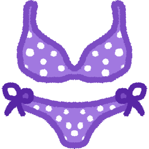 a purple bikini top and bottom with white polka dots
